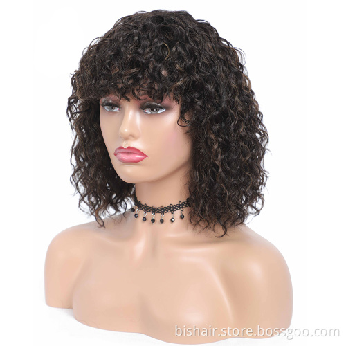 Wholesale Pixie Cut Short Bob Curly Human Hair Wigs with bangs Full Machine Made Wigs For Women Brazilian Remy Hair Wig